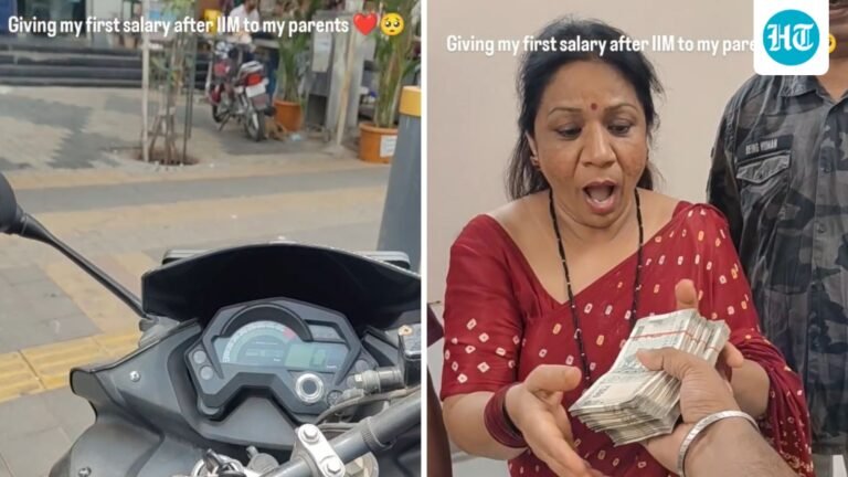 ‘This is my first salary after IIM’: Son gifts parents cash. Watch how they react